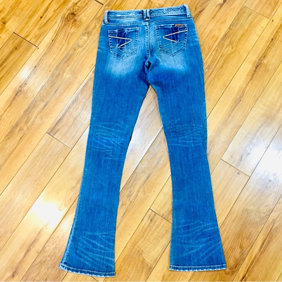 Seven 7 boot cut flare leg distressed style blue denim jeans small 28 wa… - Picture 8 of 11
